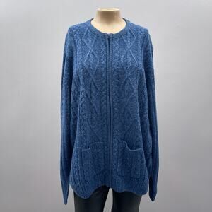Honor Millburn Cardigan Sweater Women XL 22-24 Blue Cable Knit Full Zip Jacket